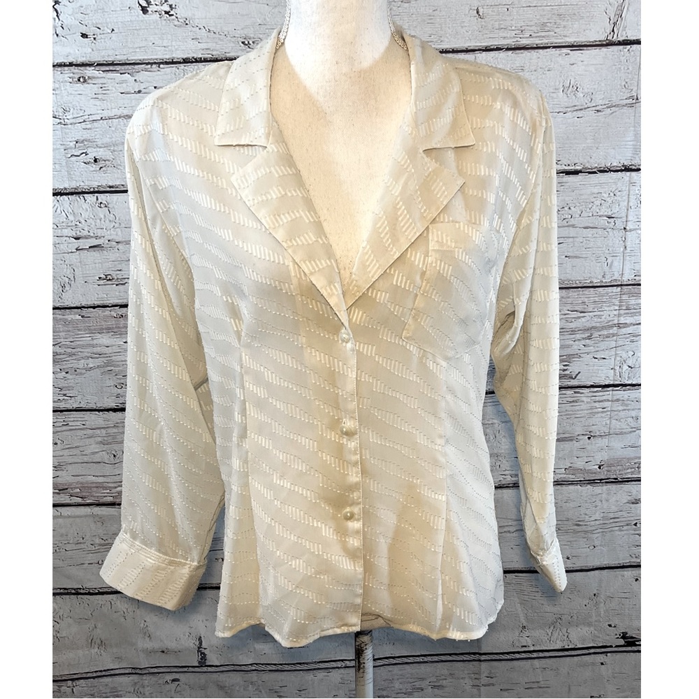 PIERRE CARDIN Vintage 80's Blouse Button Down with Pocket Cream-8